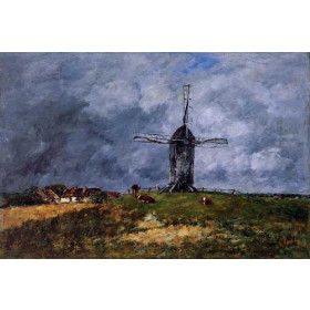 Eugene-Louis Boudin - Cayeux, Windmill in the Countryside, Morning