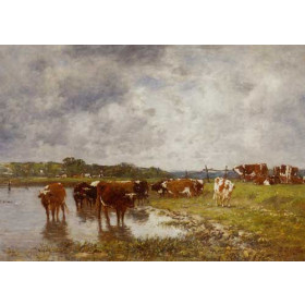 Eugene-Louis Boudin - Cows in a Meadow on the Banks of the Toques