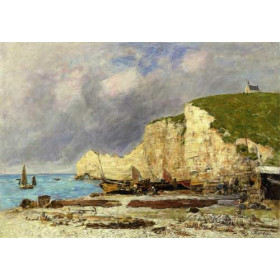 Eugene-Louis Boudin - Etretat, Beached Boats and Falaise dAmont