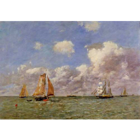 Eugene-Louis Boudin - Fishing Boats at Sea