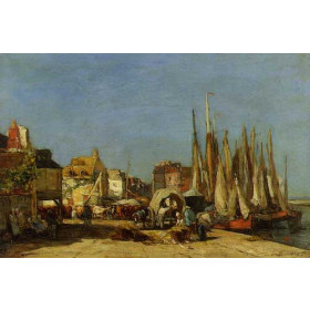 Eugene-Louis Boudin - Honfleur, the Quarantine Dock and the Cattle Market