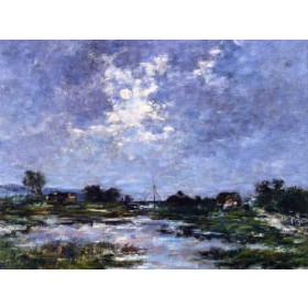 Eugene-Louis Boudin - Moonlight on the Marshes, The Toques