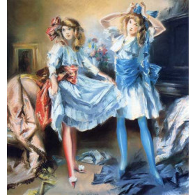 Everett Shinn - Two Girls Dressing for a Party