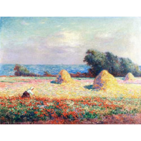 Ferdinand du Puigaudeau - Stacks of Hay and Field of Poppies