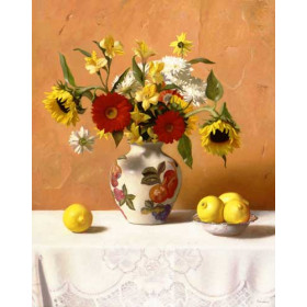 Flowers in Vase and Lemons