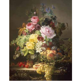 Francois Duval - Still Life of Roses, Lilies and Strawberries