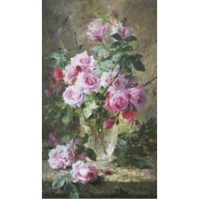 Frans Mortelmans - Still Life with Pink Roses in Glass Vase