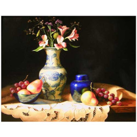 Fruit Still Life with Flowers in Vase