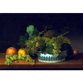 Fruit Still Life with Grapes in a Blue Bowl