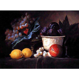 Fruit Still Life with Grapes, Plums and Lemons