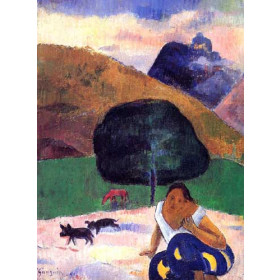 Gauguin, Paul - Landscape with Black Pigs and a Crouching Tahitian