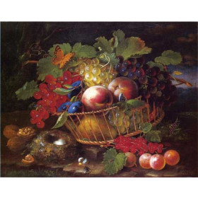 George Foster - Still Life with Fruit, Butterflies and Birds Nest