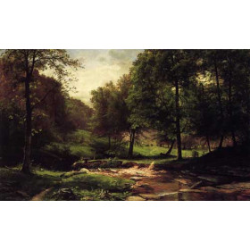 George Hetzel - Stream with Field and Grazing Cattle