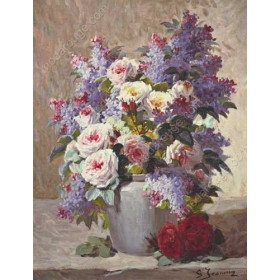 Georges Jeannin - Nature Morte Aux Roses Et Lilas