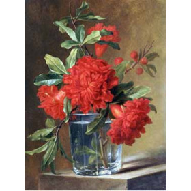 Gerard Van Spaendonck - Red Carnations and a Sprig of Berries in a Glass on a Ledge