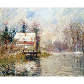 Gustave Loiseau - House by the Water, Snow Effect