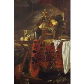 Heem, Jan Davidz de(Holland) - A Basket of Mixed Fruit with Gilt Cup, Silver Chalice, Nautilus, Glass and Peaches on a Plate