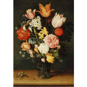 Hendrik Avercamp - Tulips, Roses and Other Flowers in a Glass Vase