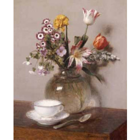 Henri Fantin-Latour - A Vase of Flowers with a Coffee Cup