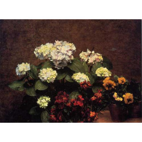 Henri Fantin-Latour - Hydrangias, Cloves and Two Pots of Pansies