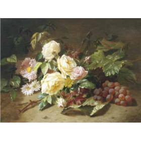 Henri Robbe - Still Life with of Summer Flowers and Grapes