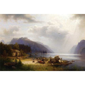 Herman Herzog - Fishing in an Alpine Lake