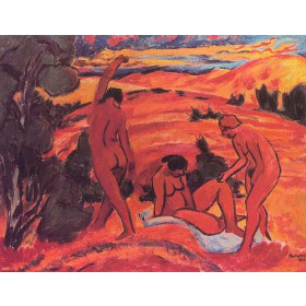 Hermann Max Pechstein - Three Nudes in a Landscape