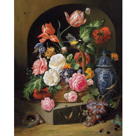 Holstayn Josef - Bouquet Flowers with Birds Nest and Chinese Vase