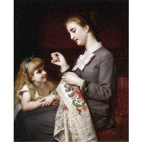 Hugues Merle - The Embroidery Lesson