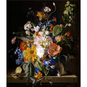 Huysum, Jan Van - Poppies, Hollyhock, Morning Glory, Viola, Daisies, Sweet Pea, Marigolds and Other Flowers in a Vase