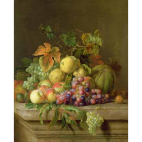 Jakob Bogdani Or Bogdany - Still Life of Melons, Grapes and Peaches on a Ledge