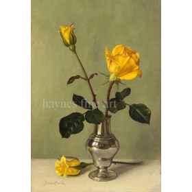 James Noble - Yellow Roses in a Silver Castor