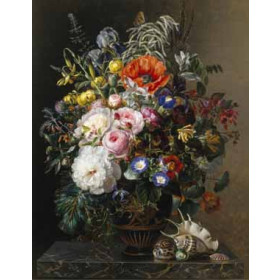 Jensen, Johan Laurentz - Poppy, Peonies, Roses and Naturtiums in a Greek Vase