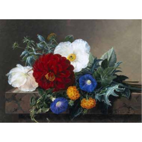 Johan, Laurentz Jensen - Dahlia with White Poppies, Cherianthus and Morning Glories