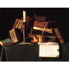 John Frederick Peto - Still Life with Candle, Pipe and Books