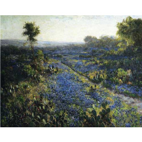 Julian Onderdonk - Field of Texas Bluebonnets and Prickly Pear Cacti