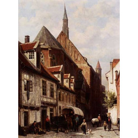 A Busy Street In Bremen With The Saint Johann Church In The Background