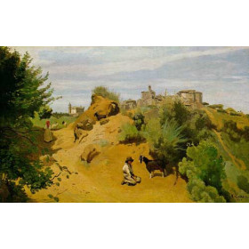 Genzano. Goatherd and View of a Village