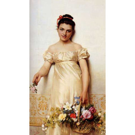 A Young Lady Holding A Basket Of Flowers