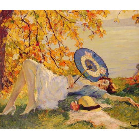 Woman Reclining by a Lake