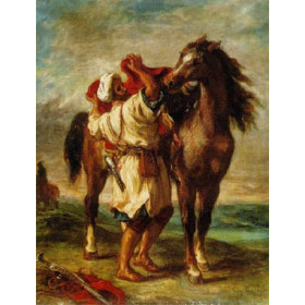 Arab Saddling His Horse