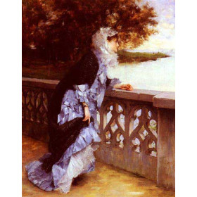 Elegant Lady Leaning Against a Balustrade