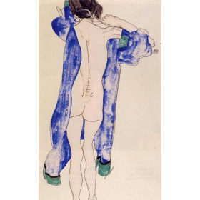 Standing Female Nude in a Blue Robe