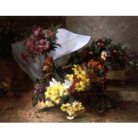 A Basket of Fresh Cut Flowers Still Life