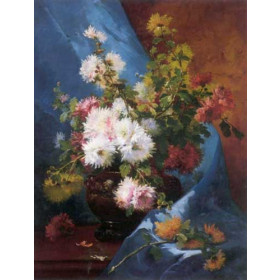 Still Life of Flowers with Blue Drapes