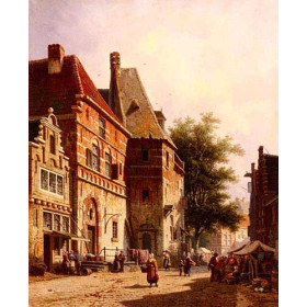 A Sunlit Street On A Market Day