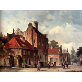 View Of a Town With Figures In A Sunlit Street