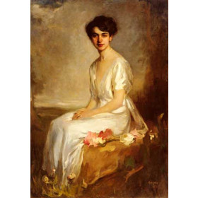 Portrait of an Elegant Young Woman in a White Dress