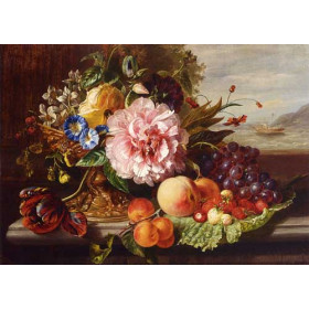 A Still Life With Flowers And Fruit