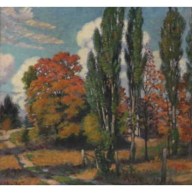 Early Autumn Landscape with Poplar Trees